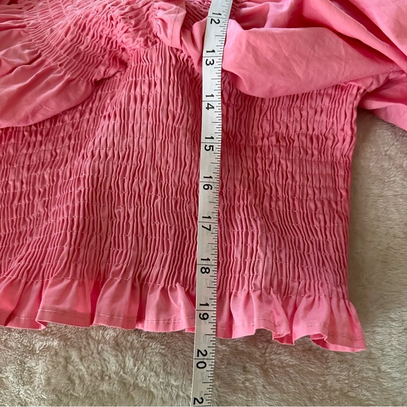 Pink Smocked Bubble Sleeve V Neck Blouse Size M/L - Picture 5 of 7